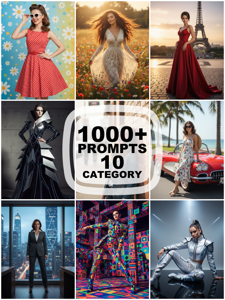 1000+ Women's Portrait AI Prompts | Gemini, Midjourney, DALL-E 3 | Barbie, Cinematic, Luxury & Fashion Styles for Stunning AI Photography